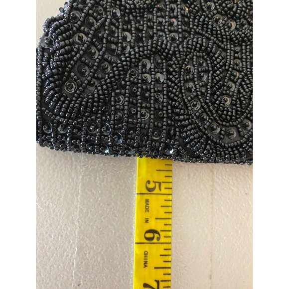 Vintage Black Beaded Clutch Purse With Chain Strap & Silver-Tone Frame - Picture 7 of 8